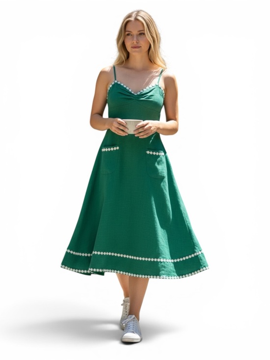 Voodoo Vixen Dresses & Skirts - Eloquent Green Voodoo Vixen Midi Dress with Daisy Trim - Large